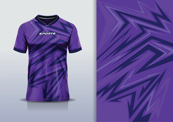 T-shirt mockup abstract stripe line jersey design for football, soccer, racing, esports, running, in purple color © Nimpuna O