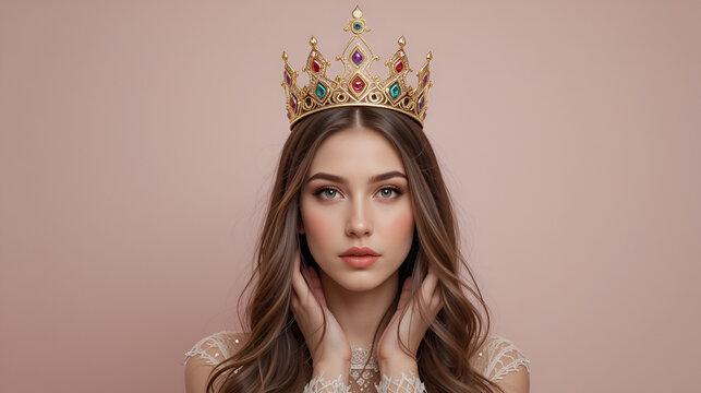 selfish girl in crown. teen girl look selfish in the crown. princess crown fashion. teen girl winner of crown. selfish and arrogant. egoist teenager. expressing selfishness