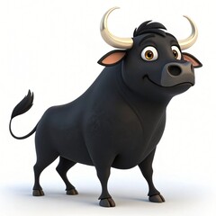 Cheerful Cartoon Black Bull 3D Render Farm Animal Mascot Happy Bull Illustration