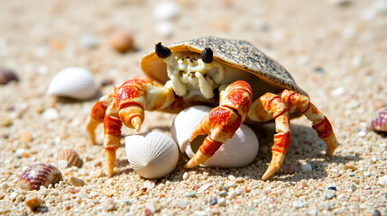 A hermit crab changing shells.