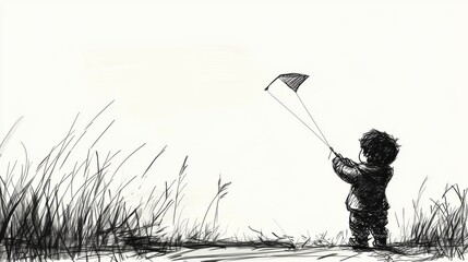 Boy Flying Kite in a Field. (3)