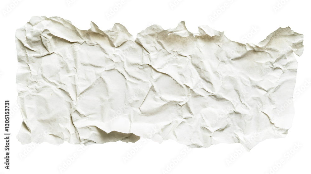 Poster Crumpled white paper displaying jagged torn edges, presenting wrinkled texture against transparent backdrop