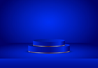 Elegant Blue and Gold 3D Stage for Presentation