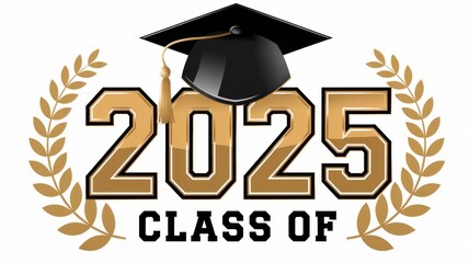 Class of 2025 Graduation Emblem with Golden Numbers and Laurel Branches Generative AI