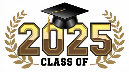 Class of 2025 Graduation Emblem with Golden Numbers and Laurel Branches Generative AI