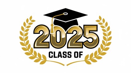 Class of 2025 Graduation Emblem with Golden Numbers and Laurel Branches Generative AI