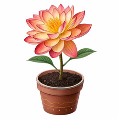 Flower in a pot with a transparent background.