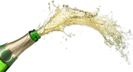 Sparkling Champagne Bottle with Splashing Liquid Festive Celebration Bubbly Drink