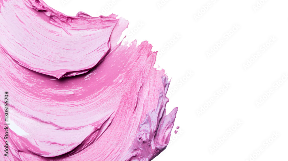 Poster pink make-up or paint texture is smudged on a transparent background, creating a vibrant and artisti