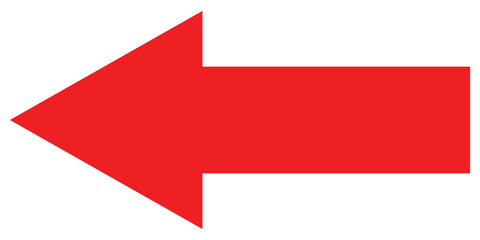 Red large forward or left pointing solid long arrow icon isolated on white background. Vector illustration.