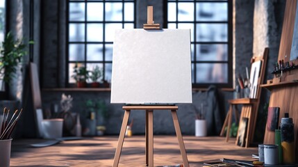 Empty canvas in an art studio with natural light during daytime