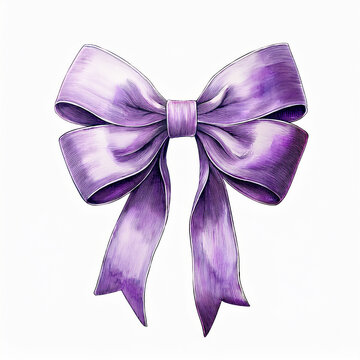 Soft and elegant watercolor painting of pastel purple bow, vintage style aesthetic. Hand drawn art.