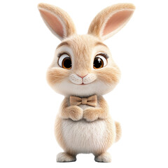 Obraz premium A cartoon rabbit with a bowtie is standing on a white background