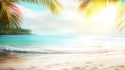 Fototapeta premium Tropical beach with palm trees and great copy space for Summer.