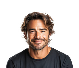 Obraz premium Smiling man in t-shirt outdoors lifestyle portrait isolated on transparent background png