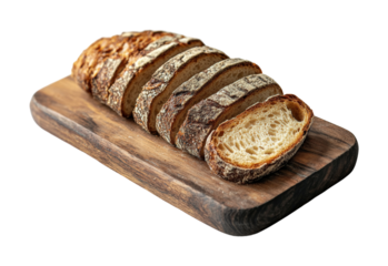 Rustic vibes fresh bread on wooden board isolated on transparent background png