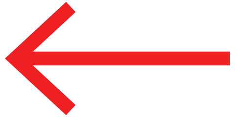 Red arrow icon isolated on white background. Arrow, Long, Red, Straight, Horizontal, Direction symbol.