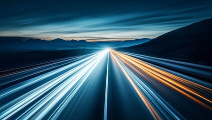 Night Highway Speed Lines Mountains