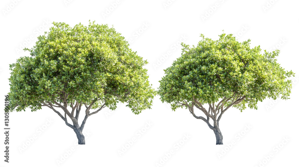 Poster Green trees standing isolated against transparent background, supporting architectural visualization and landscape design compositions