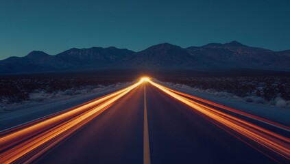 Naklejka premium Night Road Leads to Mountains