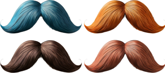 Collection of Four Realistic Digital Mustaches Teal Orange Brown and Reddish Brown