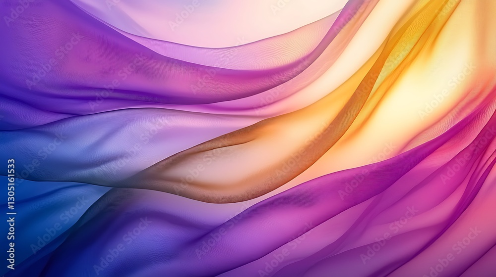 Poster flowing fabric in vibrant hues, backlit, creating a dynamic abstract artwork