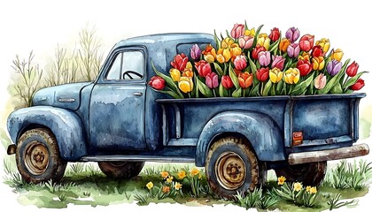 Vintage Truck Overflowing with Tulips