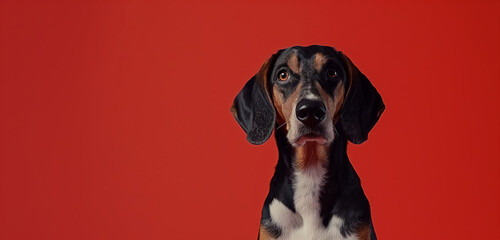 Treeing Walker Coonhound dog on minimalistic colorful background with Copy Space. Perfect for banners, veterinary ads, pet food promotions, and minimalist designs.