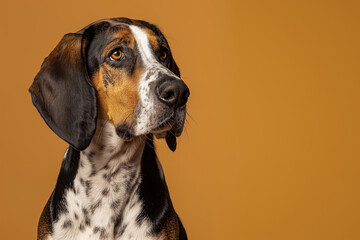 Treeing Walker Coonhound dog on minimalistic colorful background with Copy Space. Perfect for banners, veterinary ads, pet food promotions, and minimalist designs.