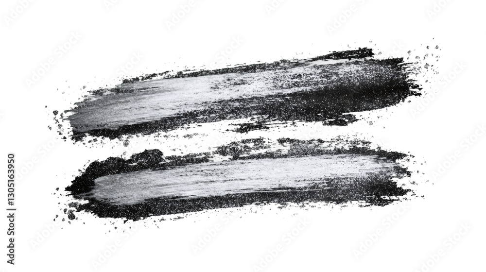 Poster metallic silver paint brush strokes forming dynamic, textured design pattern against transparent bac