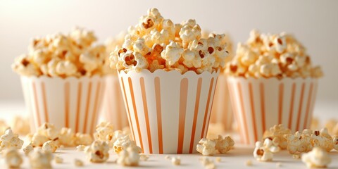 Enjoying freshly popped popcorn in striped cups at a movie night gathering with friends and family