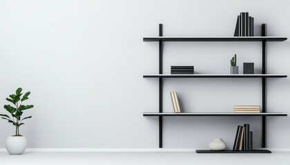 Modular wall-mounted shelving system with adjustable panels, a matte finish, and hidden brackets, cut out for creative and customizable layouts