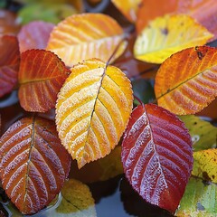 Frosted Autumn Leaves in Water
