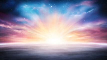 Fototapeta premium Vivid sunrise over calm ocean with colorful sky and glowing horizon