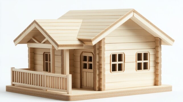 Wooden Cottage Model, Studio Shot, Isolated, Display, Craft, Hobby, Kids Gift, Educational Toy