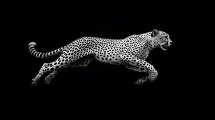 Cheetah sprinting gracefully in black and white background