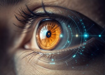 Close-up of a human eye with futuristic interface overlay.