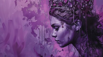 Fototapeta premium Ethereal Woman with Crown in Purple Artistic Background