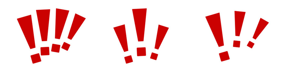 Three sets of bold red exclamation marks displayed in a simple and clear format.