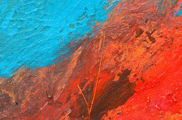 Macro Details of Red and Blue Acrylic Paint Abstract