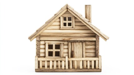 Wooden toy house, simple design, isolated on white background, for sale