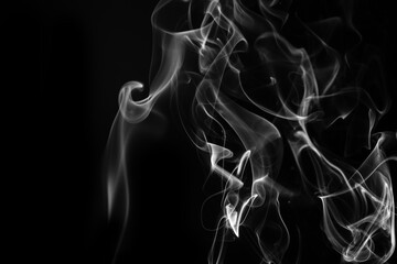 Obraz premium White smoke swirls in abstract form, photography style on black background. Concept of mystery and creativity
