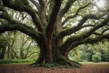 A Large Tree in the Middle of a Park With Lots of Leaves - Generative AI