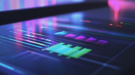 Colorful data visualization on a digital screen at night