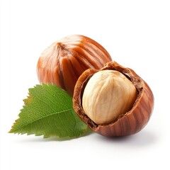 Fresh almonds with leaf and nutshell