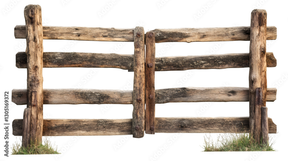 Poster weathered wooden fence with rusty nails on a transparent background, perfect for image editing and c