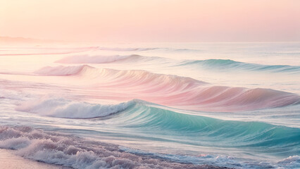 Gentle abstract waves in pastel hues blend seamlessly, forming a soft gradient with a calming and serene effect.