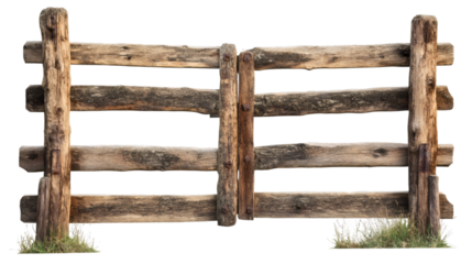 Weathered wooden fence with rusty nails on a transparent background, perfect for image editing and composition