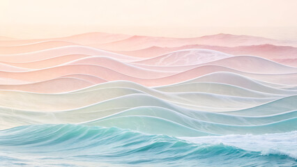 Gentle abstract waves in pastel hues blend seamlessly, forming a soft gradient with a calming and serene effect.