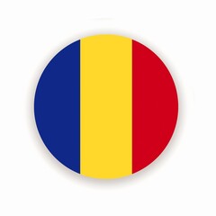 Romania national flag in circle shape isolated on white. Illustration